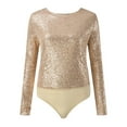 thumbnail image 4 of HXWCHs Elegant Sparkly Slim Fit Long Sleeve Jumpsuit Bodysuit Solid Color Evening Party Wear for Women Gold M, 4 of 8