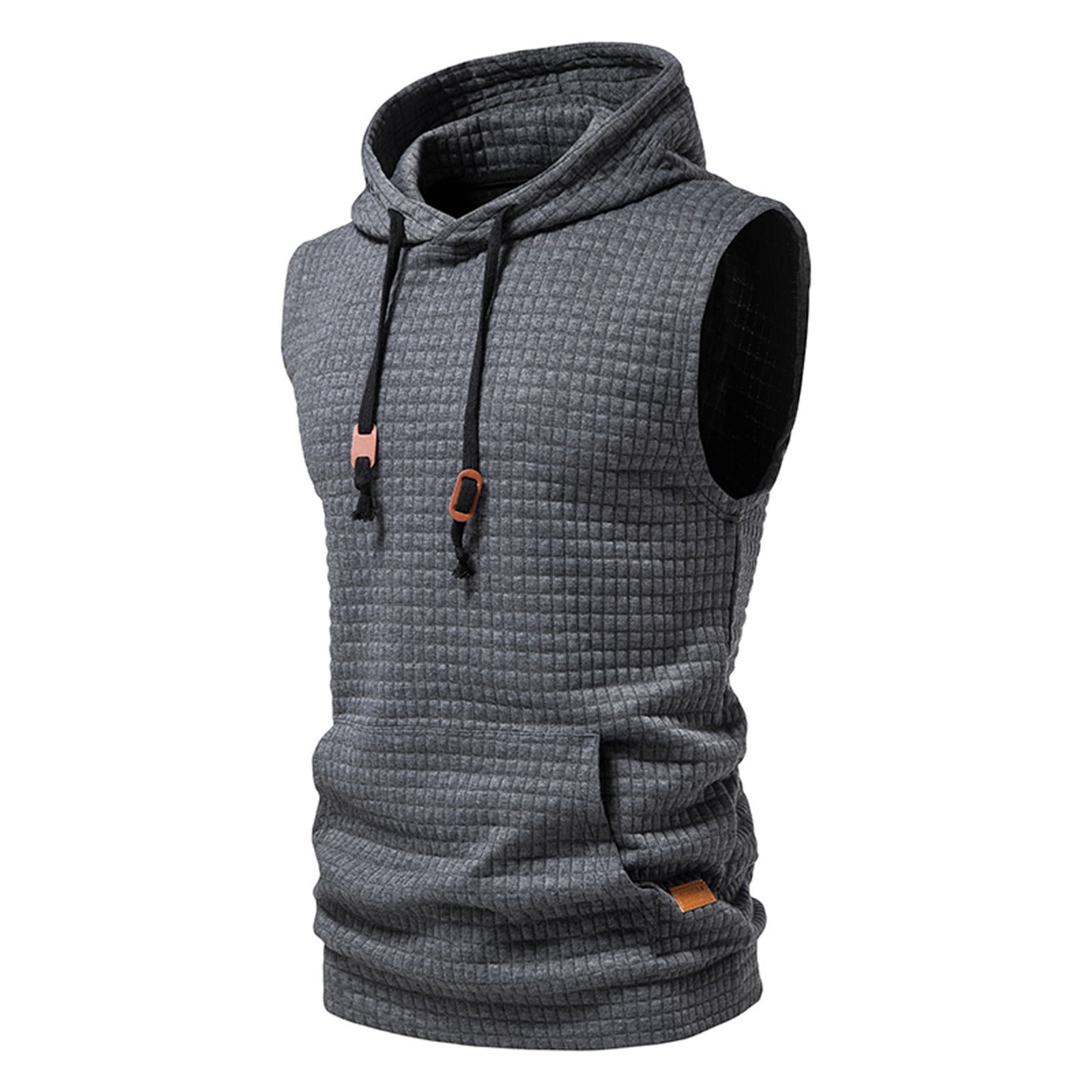 Miluxas Men's Workout Top Soft Hoodie Vest Fitted Running Waffle Knit Sleeveless Hooded Tank Summer Pocket Slim Fit Hoodies Dark Gray