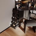 thumbnail image 3 of Corner Vanity Desk with Mirror and Lights, Makeup Vanity with Charging Station, 5 Drawers, Shelves and Stool for Bedroom, 3 of 7