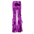 thumbnail image 4 of Endives Women's Metallic Pants Elastic Sequin Pant 70s Flared Trousers Metallic Shiny Festive Dance Pant Bell Shiny Stretchy Pant Glitter Trousers Purple, 4 of 4