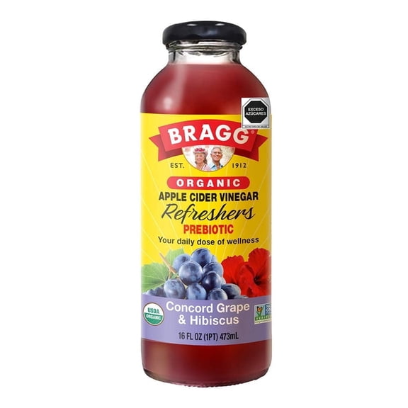 Bragg Organic Apple Cider Vinegar Refreshers Concord Grape and Hibiscus -- 16 fl oz Pack of 2