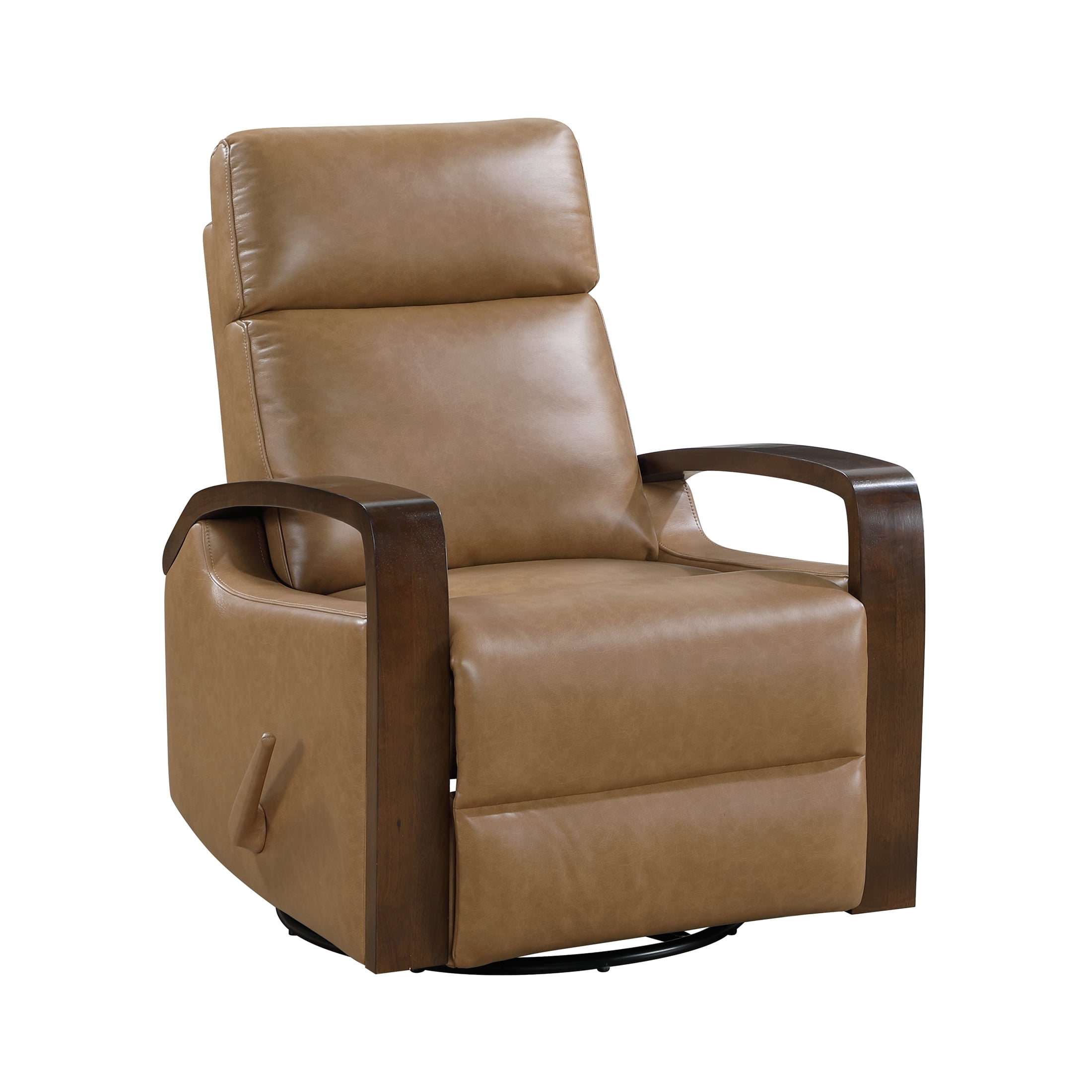 OakvillePark Vexa Faux Leather Swivel Glider Reclining Chair with Wooded Arms, Camel