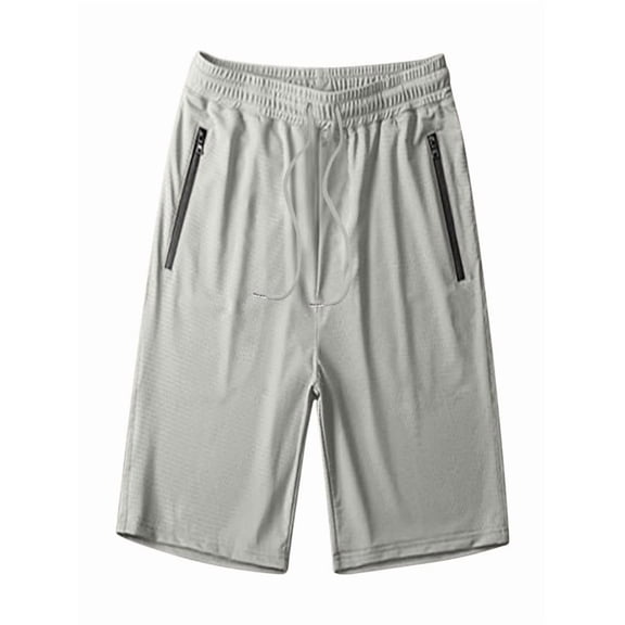 Men's Ice Silk Quick Dry Shorts Drawstring Elastic Waist Solid Shorts with Zipped Pockets for Outdoor Gray 3XL