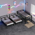 thumbnail image 5 of Mirightone Triple Bunk Bed with LED & USB Charging Station, Convertible to 3 Separate Beds, Twin XL over Twin Metal Bunk Bed with Safety Guardrail & Ladder for 3 Teens,No Box Spring Needed, 5 of 12