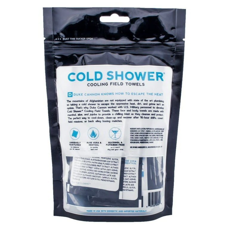 Duke Cannon Cold Shower Cooling Fields Towels/Wipes For Face & Body (25  Field Towels, Cold Shower Wipes) : Sports & Outdoors 