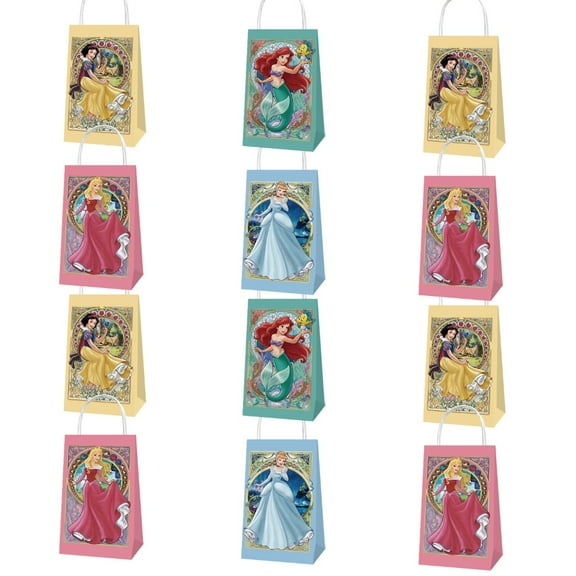 12 PCS Snow Princess Cartoon Anime Party Kraft Paper Goodie Bags – Small Gift Bags for Snow Princess Themed Birthday Supplies & Decor