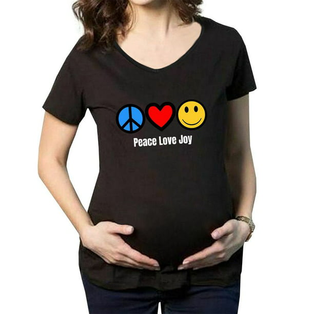 Taicanon Peace Love Joy Funny Women's Maternity Bumps Pregnancy Baby Top  T-Shirt for Pregnant Women(Black-L) 