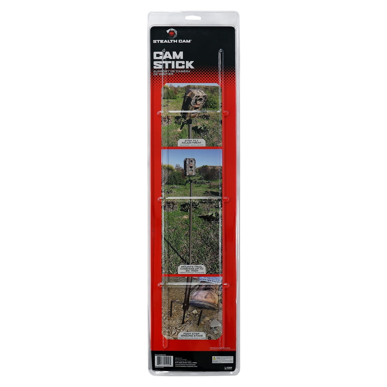 Stealth Cam Compact Adjustable Durable Steel Post 360-Degree Rotation 270-Degree Tilt 34" Height Treeless Terrain Hunting Trail Camera Mounting Stick