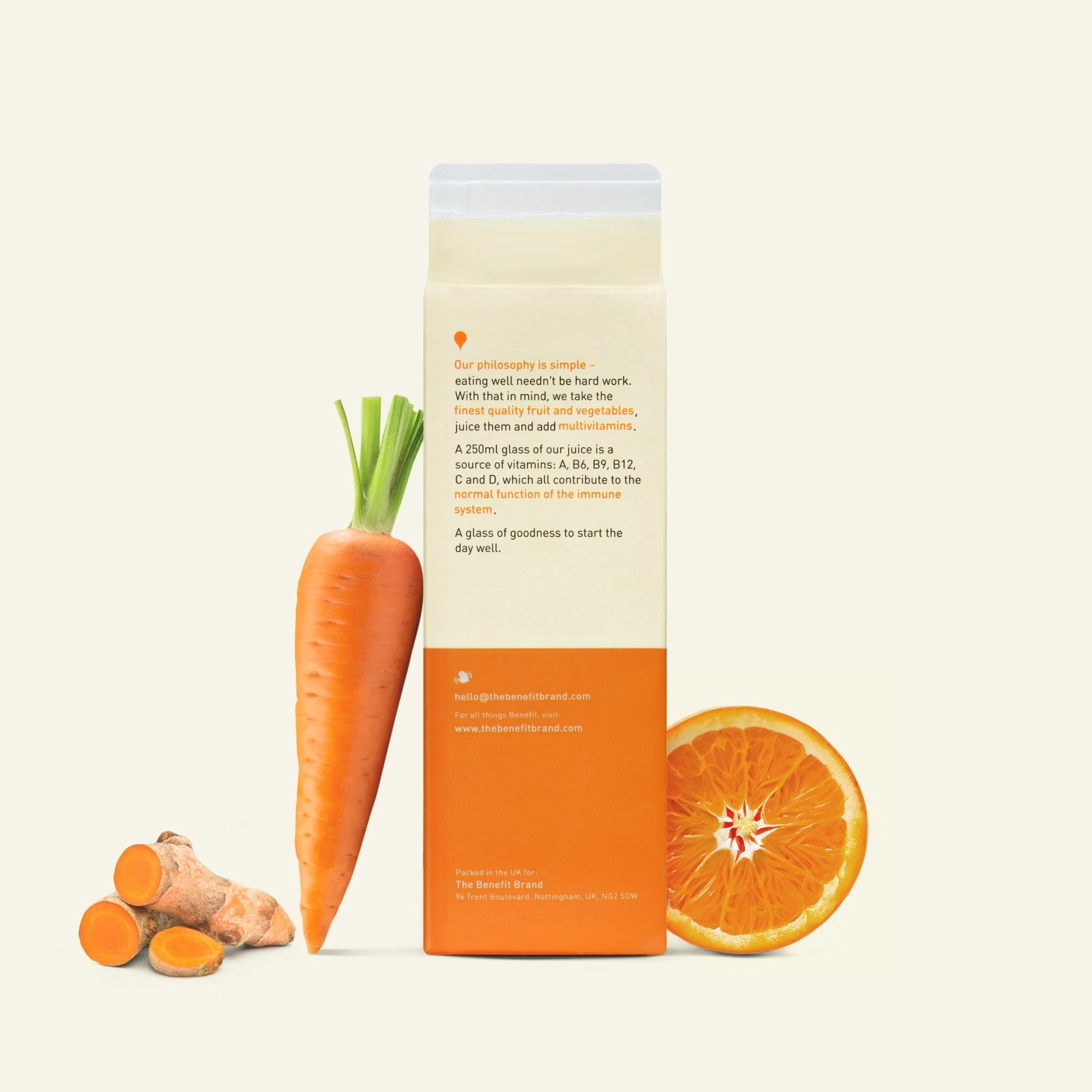 Benefit 100% Pure Juice Carrot, Orange & Turmeric + Multivitamins 1 Litre, Imported from Britain