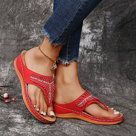 

Wandatree Summer Sandals for Women Wedge Heel Slippers Flip-Flops Casual Shoes 5.5 Red