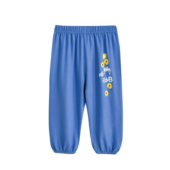 Odeerbi Toddler Girls Soft Loose Denim Pants Cartoon Printed Jogger Jeans Spring Summer Children's Basic Casual Print Full Length Jean Pants Dark Blue