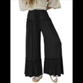thumbnail image 2 of Pantalones Palazzo Holgados de Playa con Cintura Alta Elástica, Dobladillo con Volantes y Pierna para Mujer Negro XL, 2 of 7