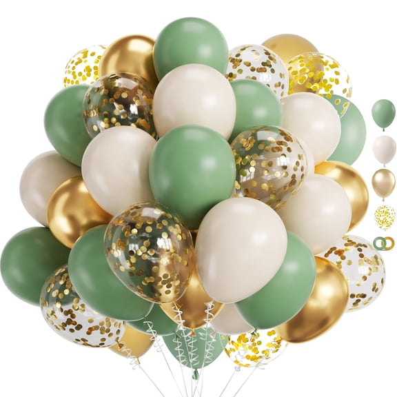 Sage Green Gold Confetti Balloons, 50 pcs Olive Green Blush Gold Metallic Latex Balloon for Birthday Baby Shower Wedding Party Decorations