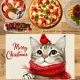 thumbnail image 2 of JOOCAR Merry Christmas Cat with Red Bird and Scarf Linen Table Mats Set of 4 for Home Kitchen Table Decor 12x18 inch, 2 of 5