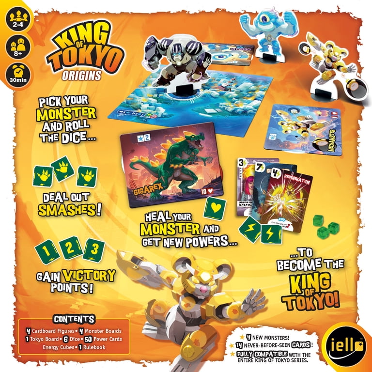 IELLO: King of Tokyo: Origins - Family-Friendly Dice & Strategy Board Game,  Battling Monsters-Robots-Aliens, 4 New Monsters, Ages 8+, 2-4 Players
