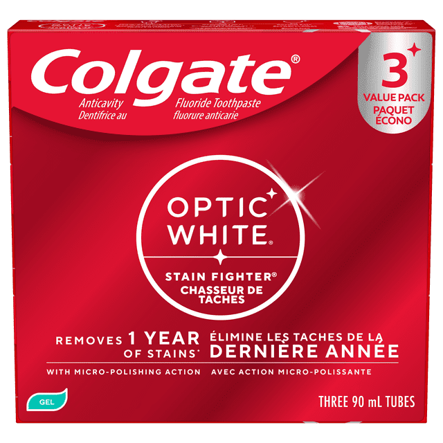 Colgate Optic White Stain Fighter Fresh Mint Teeth Toothpaste Gel, Value pack 3x90ml