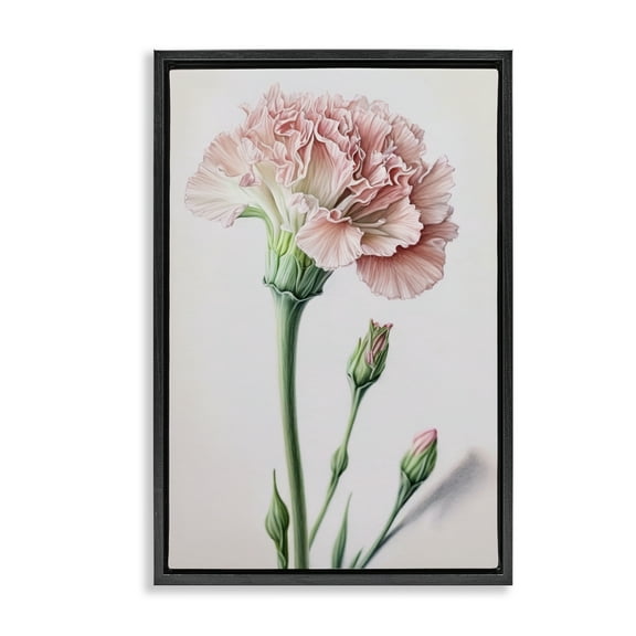 Stupell Industries Pale Carnation Budding Plants & Flowers Painting Black Floater Framed Canvas Art Print Wall Art, 17 x 25