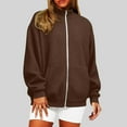 thumbnail image 2 of JPVDPA Womens Fashion Zip Up Jackets Oversized Waffle Knit Jacket Long Sleeve Solid Shacket Blouse with Pockets Brown XXL, 2 of 6