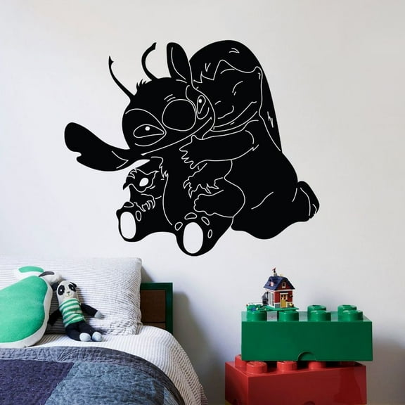 Lilo And Stitch Movie Animation Disney Lilo and Stitch Cute Sweet Hugs Happy Playful Silhouette Disney Wall Sticker Vinyl Decal Home Decor Room Living Room Bedroom Decoration Size (40x40 inch)