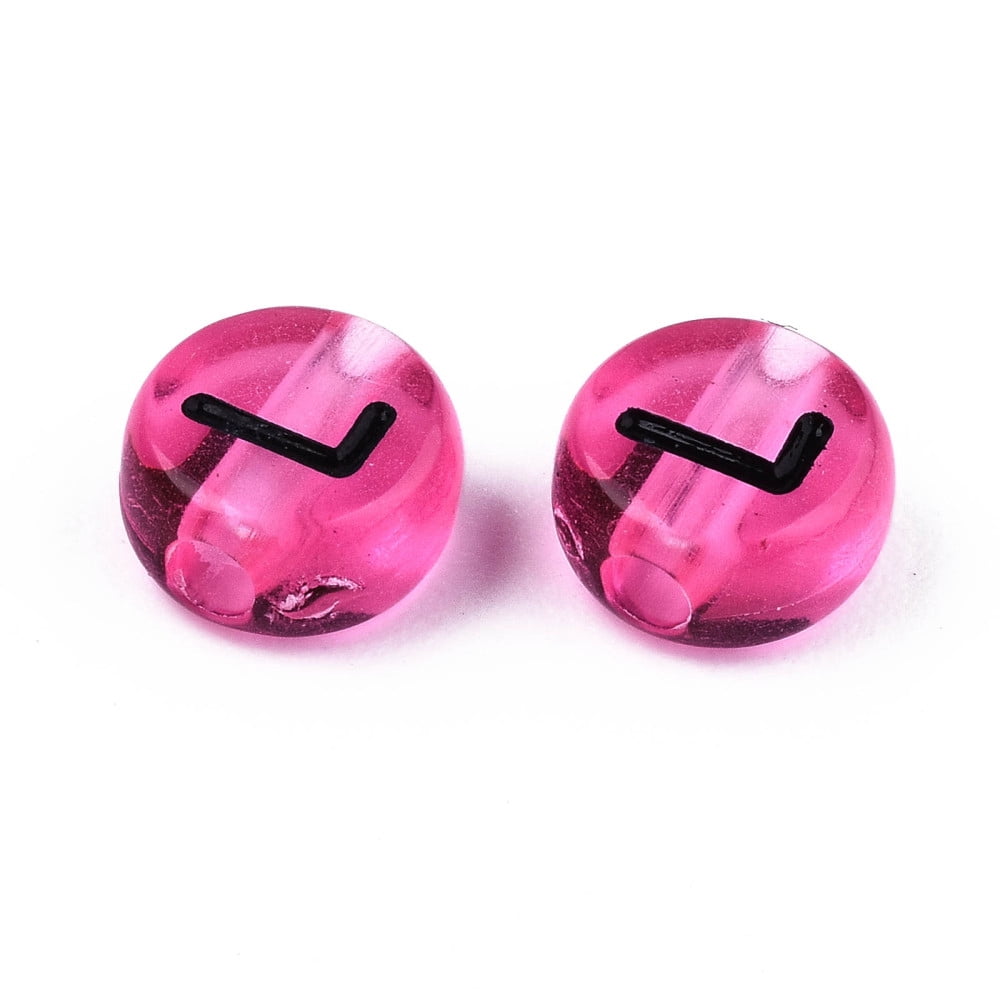 Transparent Acrylic Beads Horizontal Hole Flat Round with Black Random Letter Camellia 7x4mm Hole: 1.8mm 3600~3700pcs/500g