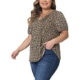 thumbnail image 4 of Agnes Orinda Women's Plus Size Floral Printed Tops Notched V Neck Short Sleeves Casual Summer Blouses 3X Brown, 4 of 6