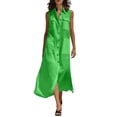 thumbnail image 2 of XiYing Robes pour Femmes, Robe Longue d'Été Décontractée pour Femmes à Col en V Sans Manches, Maxi Fluide avec devant à Boutons et Poches pour Vacances à la Plage, Coupe Ample,, 2 of 7