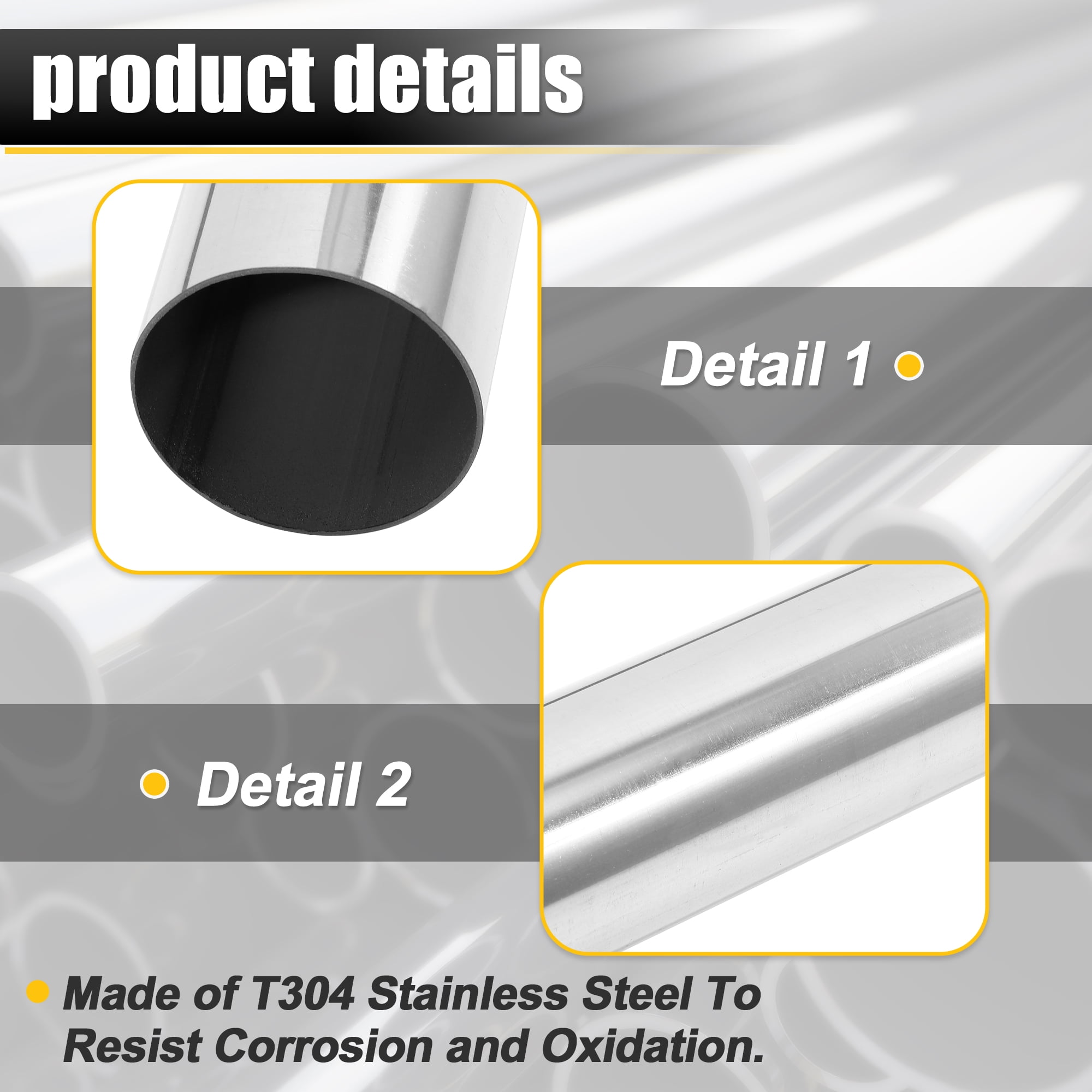Unique Bargains Straight DIY Custom Mandrel Exhaust Pipe Tube Pipe T304 Stainless Steel Universal 2.5"OD-Straight-30"