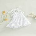 thumbnail image 3 of Bébé bébé Fille d'Été Boho Robe de Couleur Unie Spaghetti Robe de Cou Carré Plage Robe de Soleil Blanc 2-3 Ans, 3 of 8