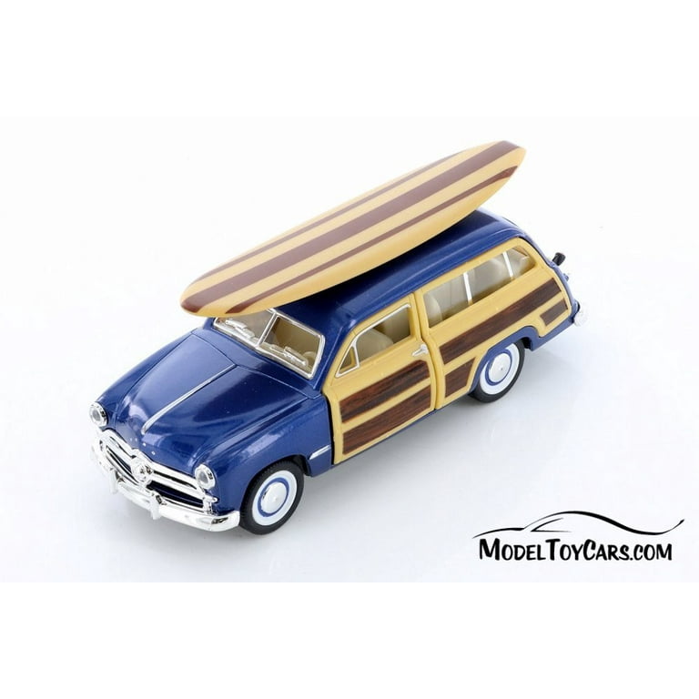 1949 Ford Woody Wagon with Surfboard Hardtop, Blue - Kinsmart