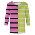 thumbnail image 5 of Scyoekwg Womens 3/4 Sleeve Shirts Round Neck Three-quarter Sleeve T Shirts Lightweight Striped Print Graphic Tee Comfy Blouse (Hot Pink,L), 5 of 5