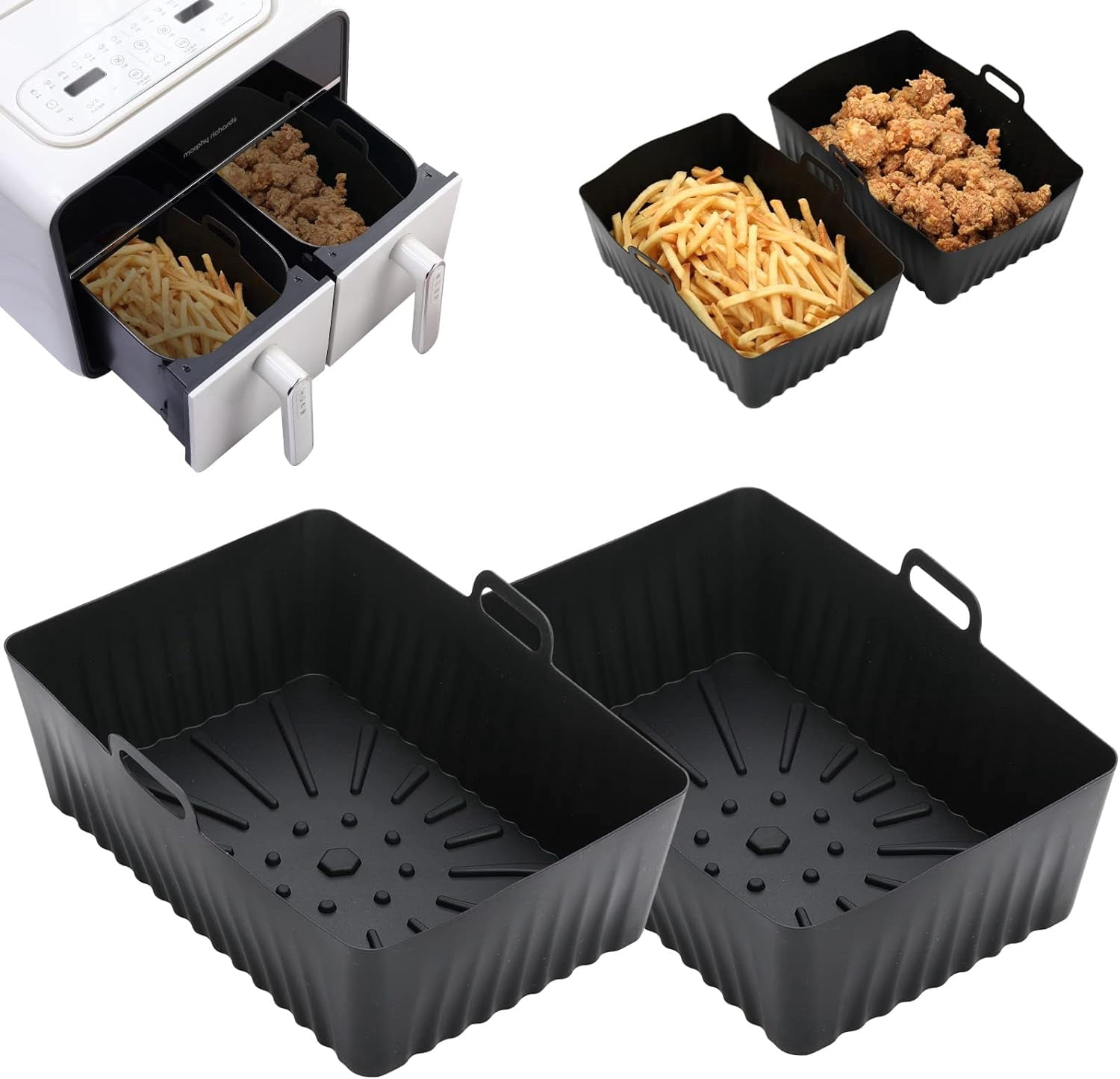 Doublures en Silicone pour Friteuse à Air Chaud Améliorées, 2 Pcs Réutilisables, Accessoires pour Friteuse à Air