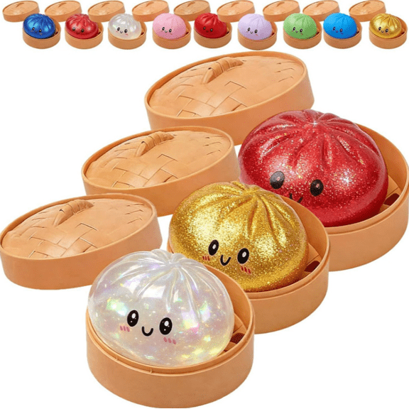 2026 Newest 7Packs Mystery Dumpling Squishy - Super Soft Giant Dumpling Squishy with Steamer Box - Large Stress Relief Squishys Dumplings for Everyone Anxiety Relief