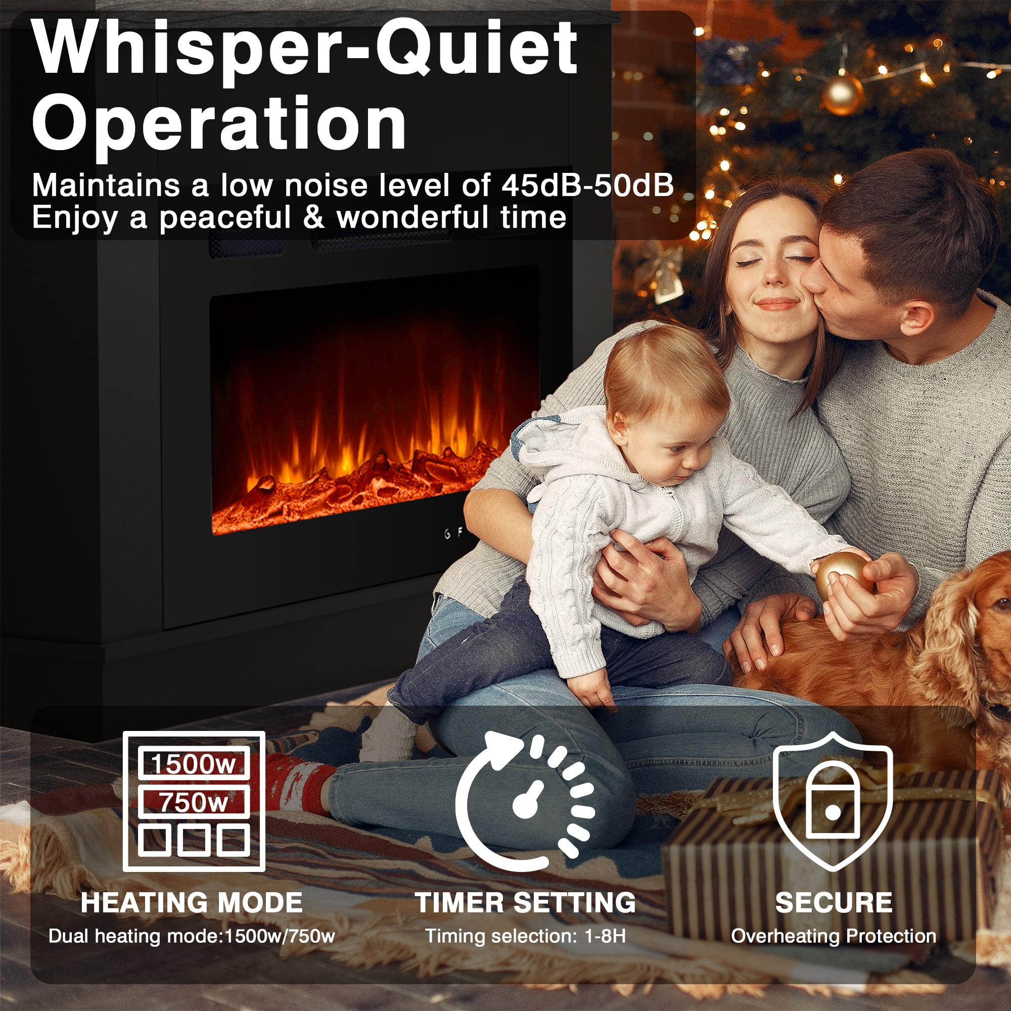 Maxhonor Electric Fireplace Mantel with 12 Flame Colors, Overheating Protection & Remote Control, Classic Minimalist Design