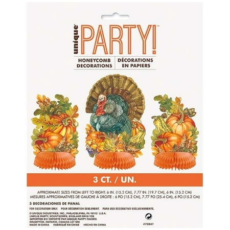 Mini Honeycomb Traditional Thanksgiving Turkey Decorations 3 Ct