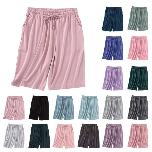 Bovxnpu Summer Plus Size Shorts for Women, Womens Casual Shorts, Women's Solid Color Plus Home Pants Thin Casual Five Quarter Pants Sleeping Pants L