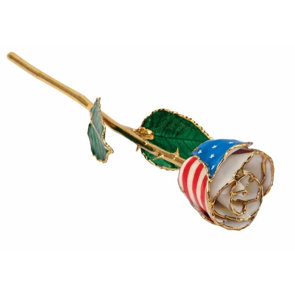 24k Gold Dipped Patriotic Lacquer Real Rose Valentine's Day Holiday Gift