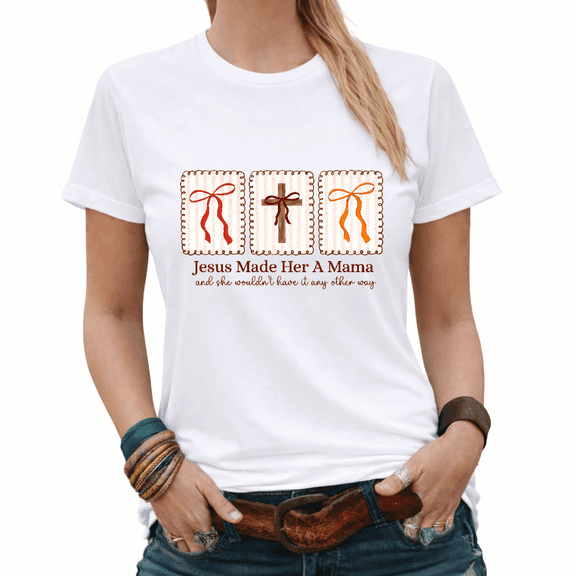 Vintage Jesus Made Her A Mama Religious Christian Motherhood Graphic Tees Womans Casual Tshirt Tops Black/White S-5XL