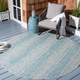 thumbnail image 3 of SAFAVIEH Courtyard Robert Striped Indoor/Outdoor Area Rug, 6'7" x 6'7" Round, Light Grey/Aqua, 3 of 9