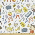 thumbnail image 1 of Cartoon Fabric by the Yard Upholstery, Musical Theater Along Notes Microphone and Guitar Images, Decorative Fabric for DIY and Home Accents, Multicolor by Ambesonne, 1 of 5