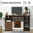 thumbnail image 4 of HOMCOM Multi-Function Computer Desk Home Office Workstation with Sliding Keyboard Tray, Elevated Shelf, Drawers and CPU Stand, Brown, 4 of 9