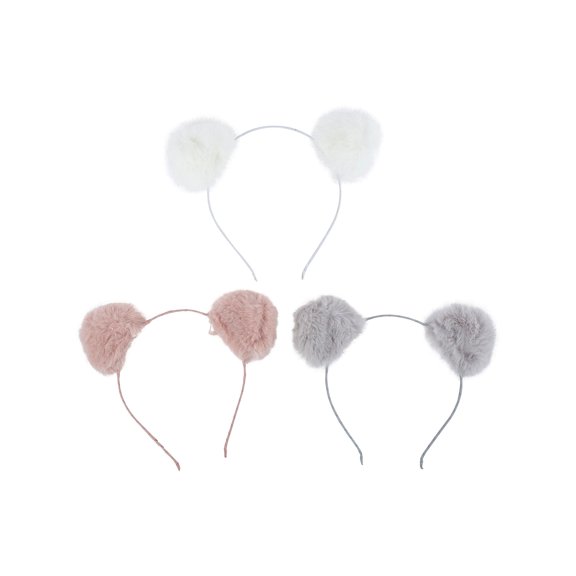 Lux Accessories Pink White Grey Fluffy Pompoms Style Fashion Headband Set of 3