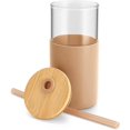 thumbnail image 3 of Tapa de bambú de la manga protectora del silicón de la paja del vaso de vidrio de 16 oz - sin Bpa, 3 of 5