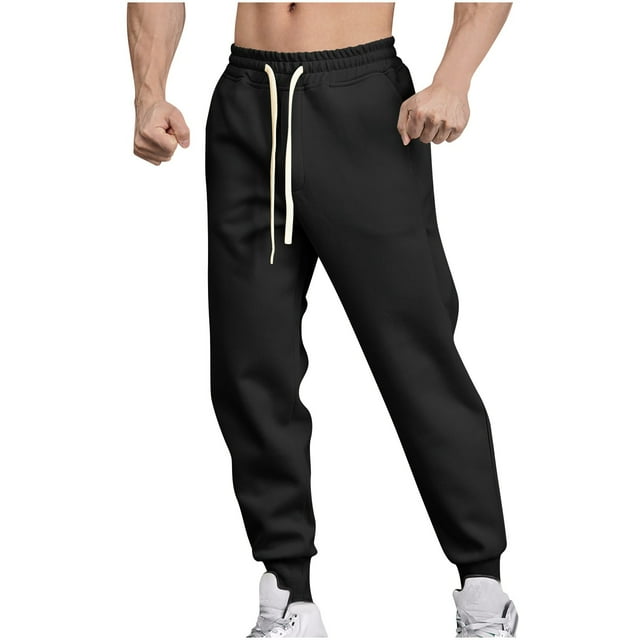 Kyusrd Sweatpants For Men Side Pockets Lace-Up Waistband Drawstring Pants Casual Solid Color Loose Running Athletic Joggers Slim Fit Sport Track Pants