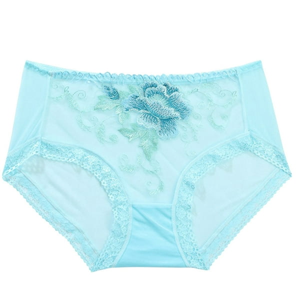 Aayomet Cotton Underwear for Women High Grade Embroidery Lace Traceless  Women's Mesh Mid Waist Briefs for Women (Sky Blue, XL) 
