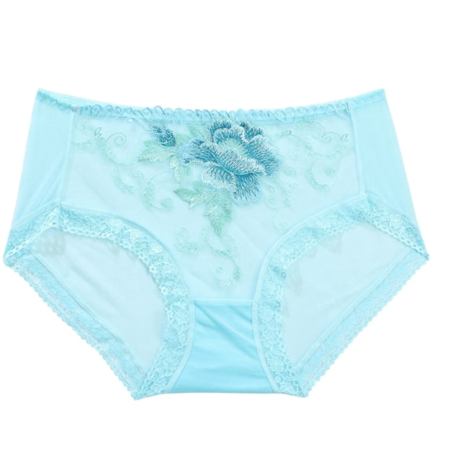 Gibobby Braguitas Slim Fit Bragas sexys ahuecadas, calzoncillos de cintura media de malla para mujer sin rastro de encaje bordado de para mujer(Aqua, L)