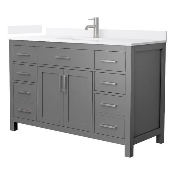 Beckett 54" Dark Gray Single Vanity & White Quartz Top (1-Hole) & Nickel Trim