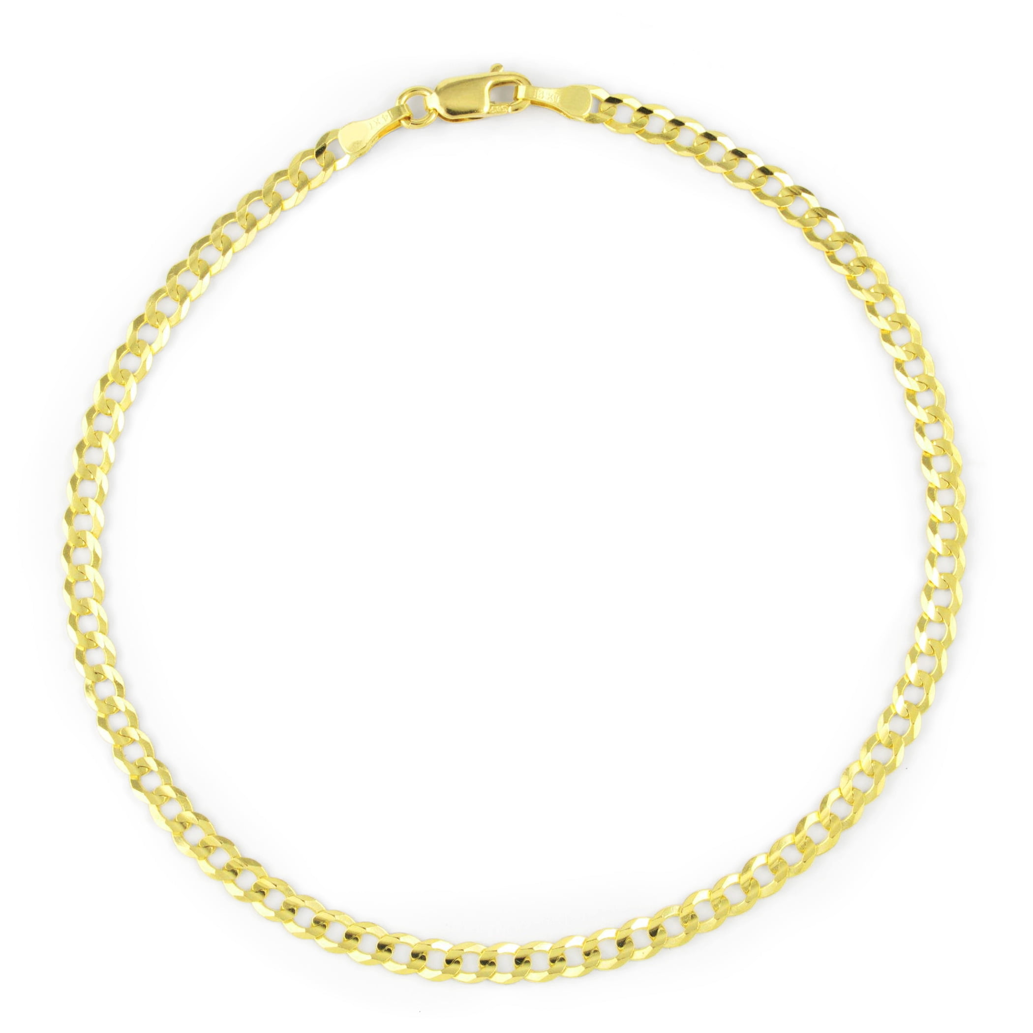 Nuragold - 14k Yellow Gold Women Solid 2.5mm Curb Cuban Chain Bracelet