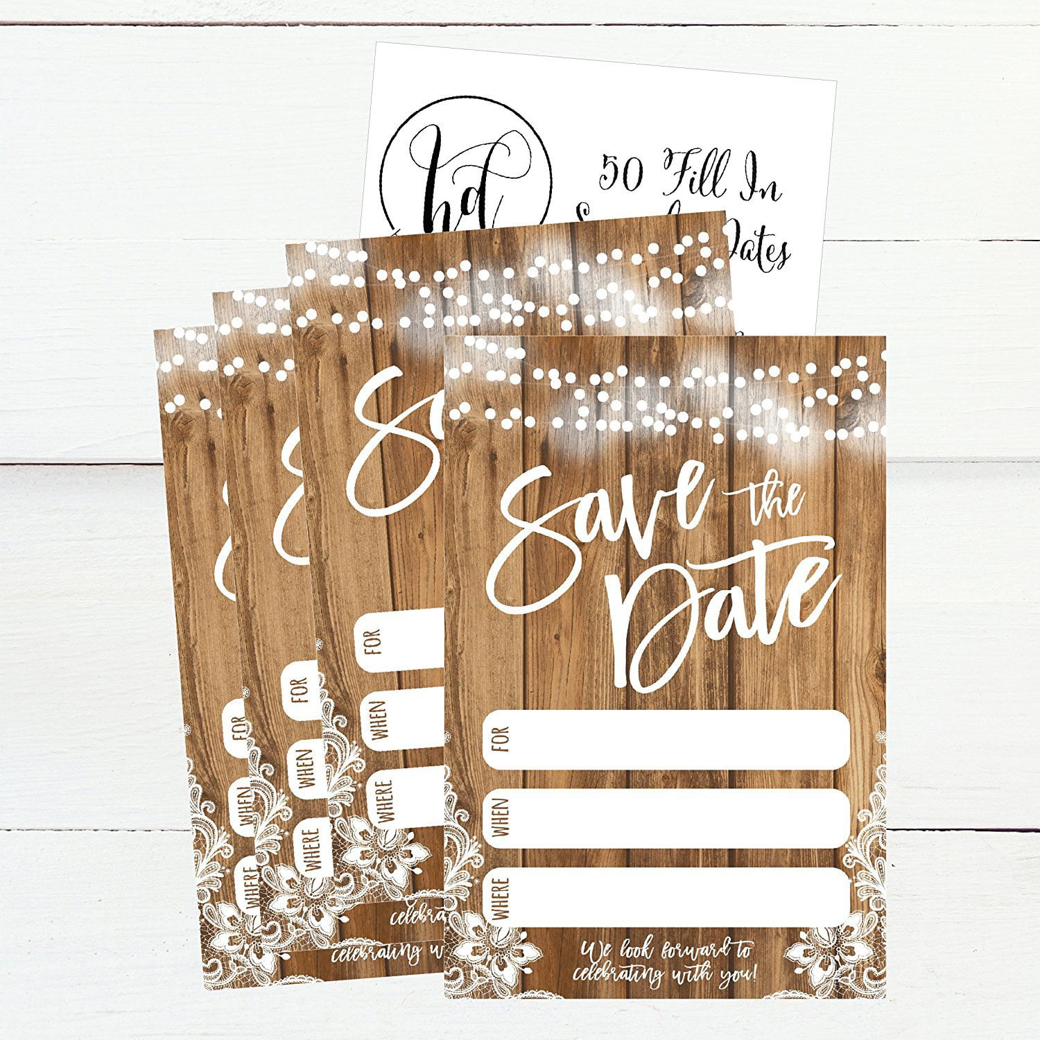 Personalised Save the Date Cards x 50 Envelope Rustic Vintage NSD7