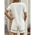 thumbnail image 6 of Womens Summer Two-Piece V-Neck Hollowed-Out Patchwork Short Sleeved Top and Shorts Set Loose Casual Fashion Outfit White XXL, 6 of 7