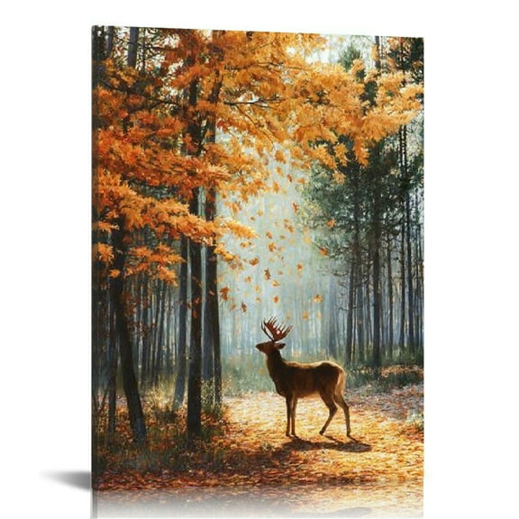 GooTPa Deer Autumn Forest Canvas Wall Art, Canvas Prints Wall Art for Living Room Bathroom Bedroom Office, Art Print Painting for Home Decorations - 12x16in